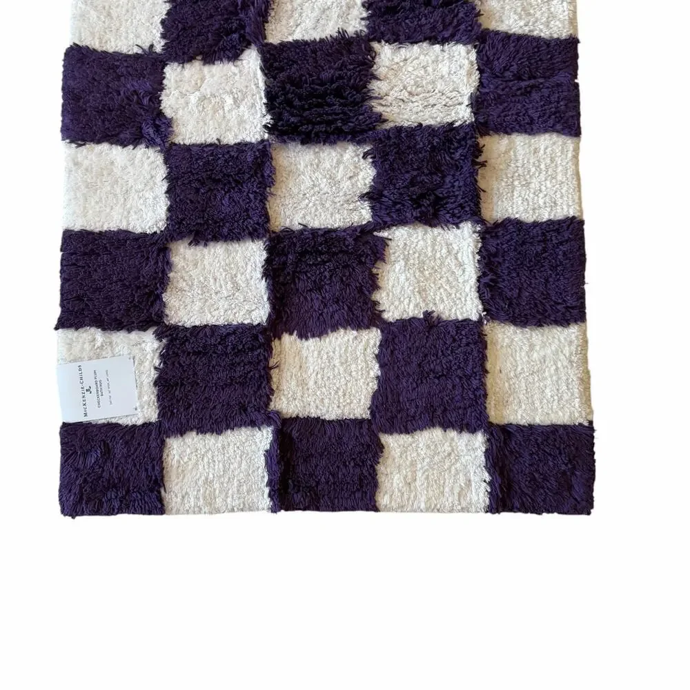NEW Mackenzie-Childs Checkerboard Violet Bath Rug 24x40 Cotton